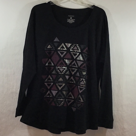 Sonoma Black Long Sleeves Top With Aztec Design - Picture 1 of 5